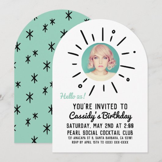 Invitation STARBURST | Custom Simple & Chic Photo Birthday (Devant / Derrière)