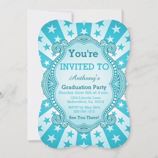 Invitation Starburst Et Points Aqua Bleu Vert Clair (Devant)