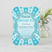 Invitation Starburst Et Points Aqua Bleu Vert Clair (Debout devant)