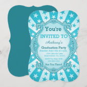 Invitation Starburst Et Points Bleu Aqua Vert Clair (Devant / Derrière)