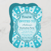 Invitation Starburst Et Points Clair Aqua Bleu Vert (Devant / Derrière)