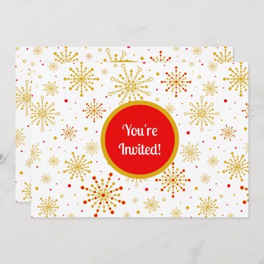 Invitation Starburst rétro atomique mi-siècle Mood Rouge & Or (Devant / Derrière)