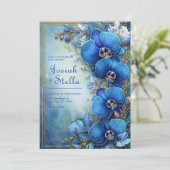 Invitation Stardust Cobalt Gilded Orchid Botanical Wedding (Debout devant)