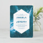 Invitation Stardust Cosmic Turquoise Blue Mariage (Debout devant)