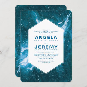 Invitation Stardust Cosmic Turquoise Blue Mariage
