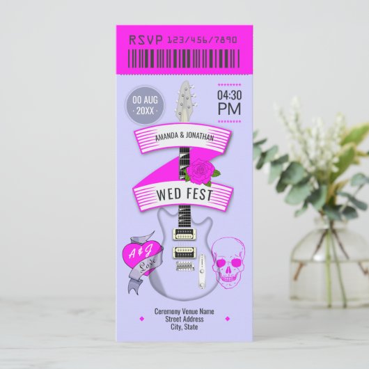 Invitation Stardust Pop Rock ’n’ Roll Wedding Ticket (Debout devant)