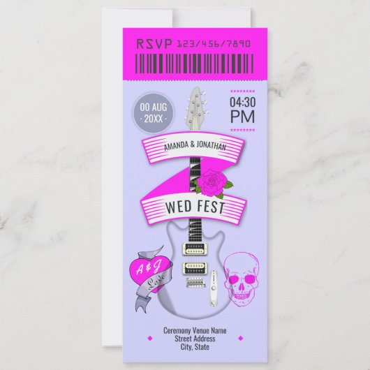 Invitation Stardust Pop Rock ’n’ Roll Wedding Ticket (Devant)