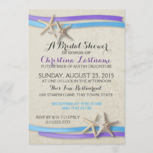 Invitation Starfish and Ribbon Purple and Blue Fête des marié