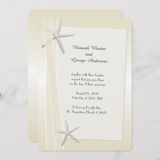 Invitation Starfish and Ribbons Champagne Mariage (Devant / Derrière)