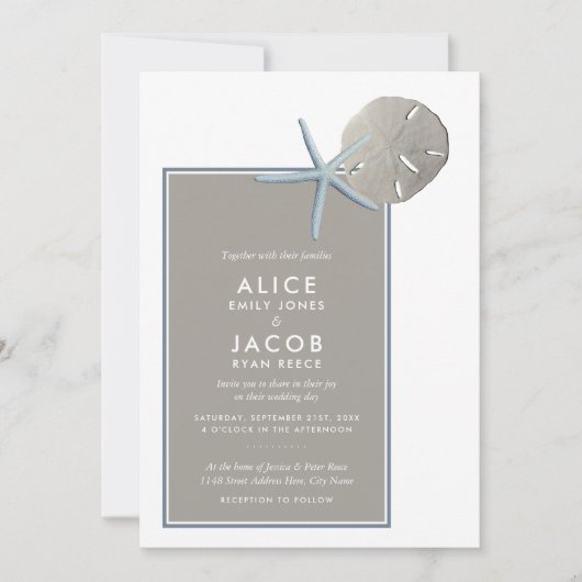 Invitation Starfish and Sand Dollar - Mariage plage (Devant)