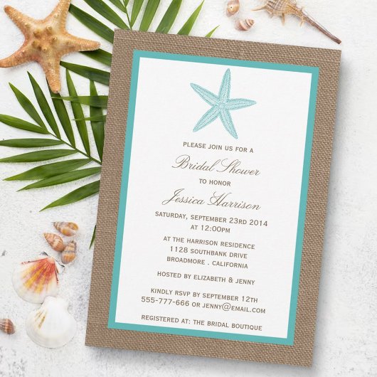 Invitation Starfish Beach Burlap Fête des mariées Turquoise