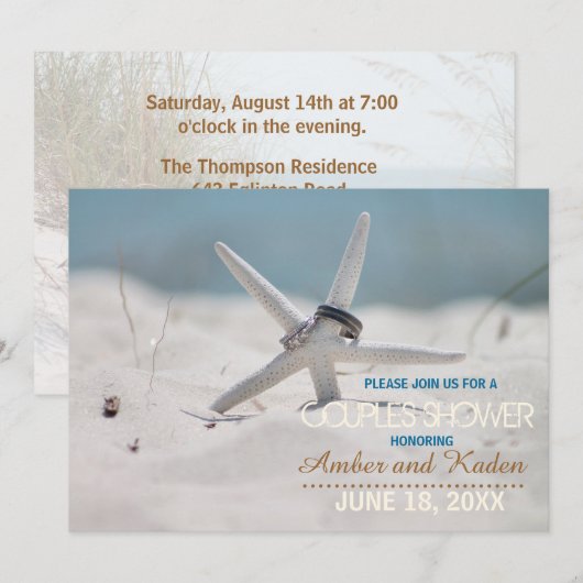Invitation Starfish Beach Couples Douche (Devant / Derrière)
