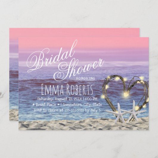 Invitation Starfish Beach Heart String Fête des mariées (Devant / Derrière)