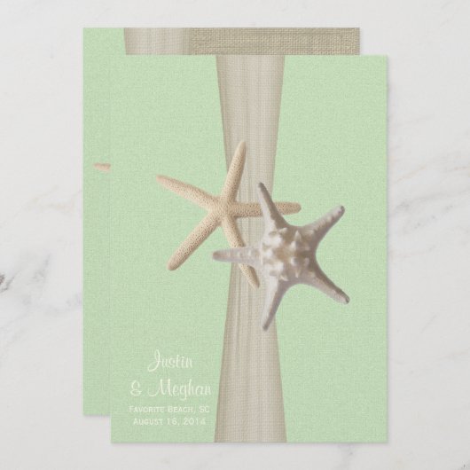 Invitation Starfish Beach Mariage Vert clair (Devant / Derrière)