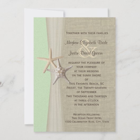 Invitation Starfish Beach Mariage Vert clair (Dos)