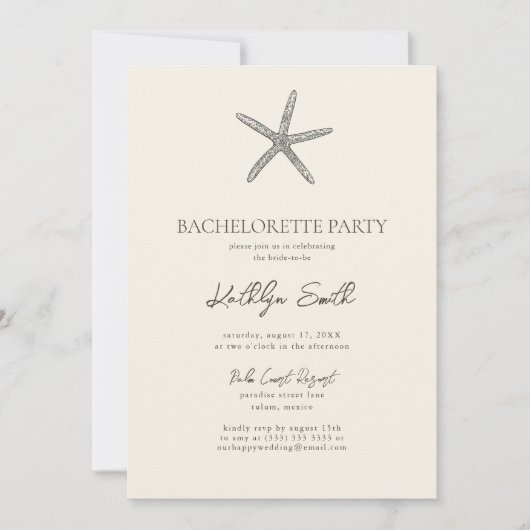 Invitation Starfish Beach Ocean Bachelortie moderne (Devant)
