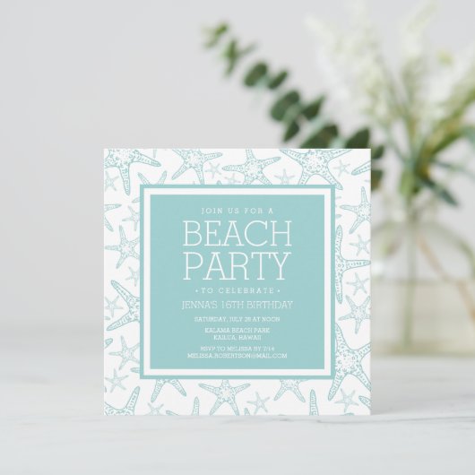Invitation Starfish Beach Party Turquoise (Debout devant)