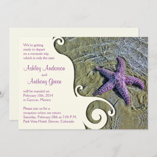Invitation Starfish Beach Réception de mariage après la cérém (Devant / Derrière)