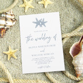 Invitation Starfish Beach Script Dusty Mariage bleu