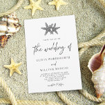 Invitation Starfish Beach Script moderne Mariage minimal<br><div class="desc">Cette invitation de mariage minimaliste à la plage moderne a un arrière - plan blanc avec un texte gris foncé,  deux étoiles de mer en haut,  et une calligraphie manuscrite tendance.</div>