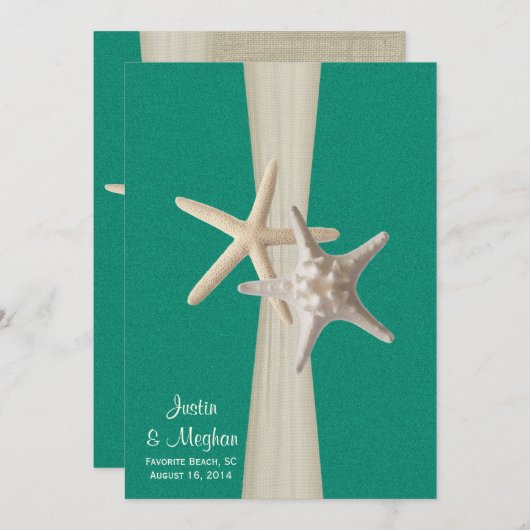 Invitation Starfish Beach Wedding Ocean Green (Devant / Derrière)