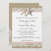 Invitation Starfish Blush Country Dentelle et Burlap Mariage (Devant / Derrière)