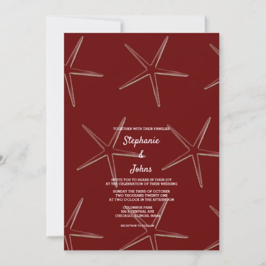 Invitation Starfish Burgundy Red Beach Destination Mariage (Devant)