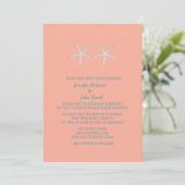 Invitation Starfish Coral Orange Grey Turquoise Mariage nauti (Debout devant)