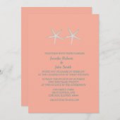 Invitation Starfish Coral Orange Grey Turquoise Mariage nauti (Devant / Derrière)