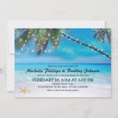 Invitation Starfish Couple Lights Beach Destination Mariage (Devant)