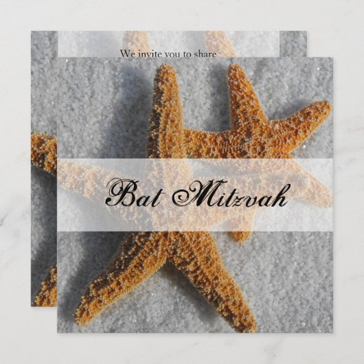 Invitation Starfish dans le Bat mitzvah de sable (Devant / Derrière)