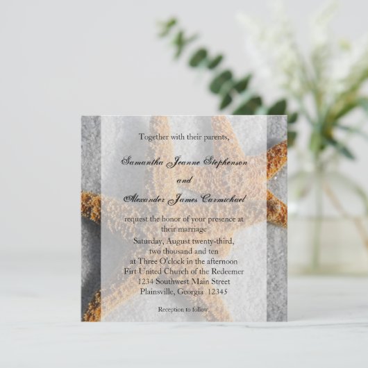 Invitation Starfish Duo dans le sable, Carré de mariage sur l (Debout devant)