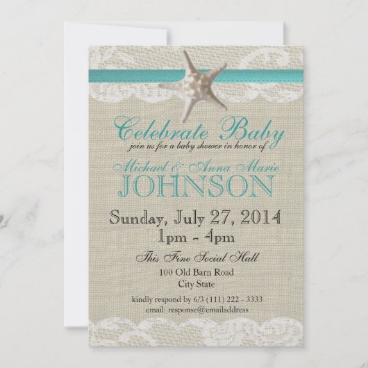 Invitation Starfish et Baby shower de dentelle (Devant)