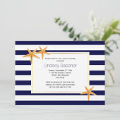 Invitation Starfish et rayures plage mariage nuptiale douche (Debout devant)