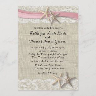 Invitation Starfish et Ribbon Beach rose