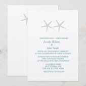 Invitation Starfish Gris Turquoise Argent Elégant Mariage nau (Devant / Derrière)
