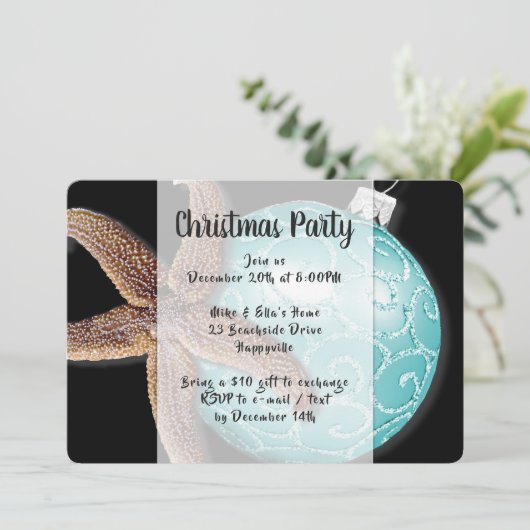 Invitation Starfish in Ornament Coastal Christmas Party Invit (Debout devant)