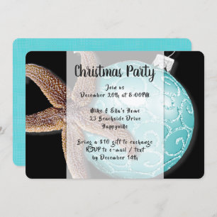 Invitation Starfish in Ornament Coastal Christmas Party Invit