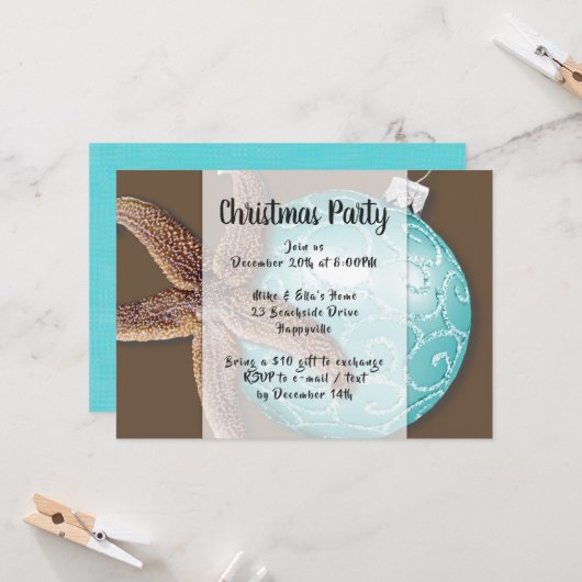 Invitation Starfish in Ornament Coastal Christmas Party Invit (Devant/Arrière en situation)