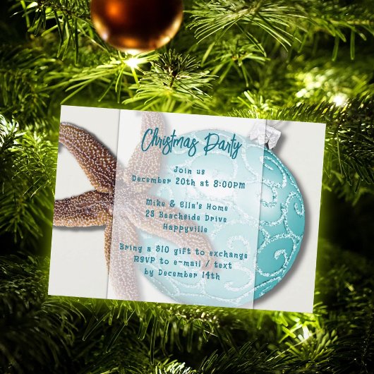 Invitation Starfish in Ornament Coastal Christmas Party Invit