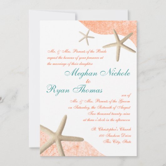 Invitation Starfish Mariage Orange tropical (Devant)