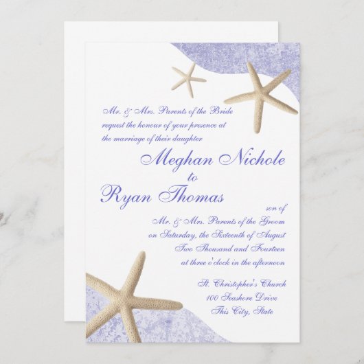 Invitation Starfish Mariage pourpre (Devant / Derrière)
