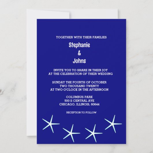 Invitation Starfish Marine Blue Beach Destination Cool de mar (Devant)