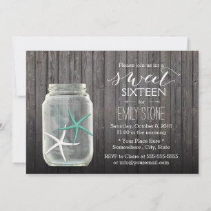 Invitation Starfish & Mason Jar Bois Arrière - plan Sweet 16