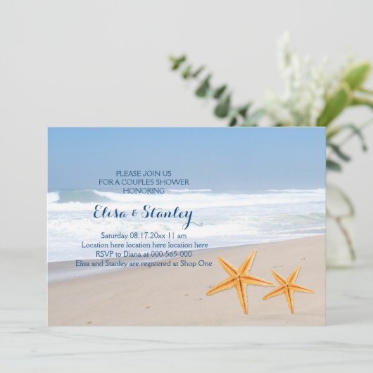 Invitation Starfish moderne plage mariage couples (Debout devant)