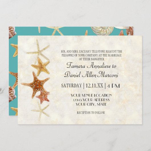 Invitation Starfish Nautilus Scallop Sea Shell Motif moderne (Devant / Derrière)