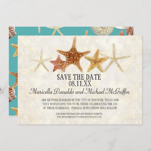 Invitation Starfish Nautilus Scallop Sea Shell Motif moderne (Devant / Derrière)