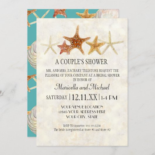 Invitation Starfish Nautilus Scallop Sea Shell Motif moderne (Devant / Derrière)