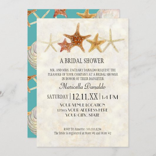 Invitation Starfish Nautilus Scallop Sea Shell Motif moderne (Devant / Derrière)