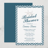 Invitation Starfish Navy Blue Chevron Stripes Fête des mariée (Devant / Derrière)
